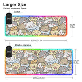 Cat Wireless Charging Mouse Pad for Mobile Phone Extra Large Gaming Mousepad with 13 Lighting Modes Computer Mat for Gaming MacBook PC Laptop Desk Office Home